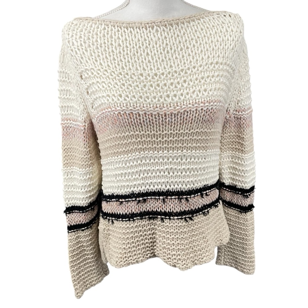 Rag & Bone Lulu Crochet Pullover Sweater Linen Blend Striped Knit Women’s Small